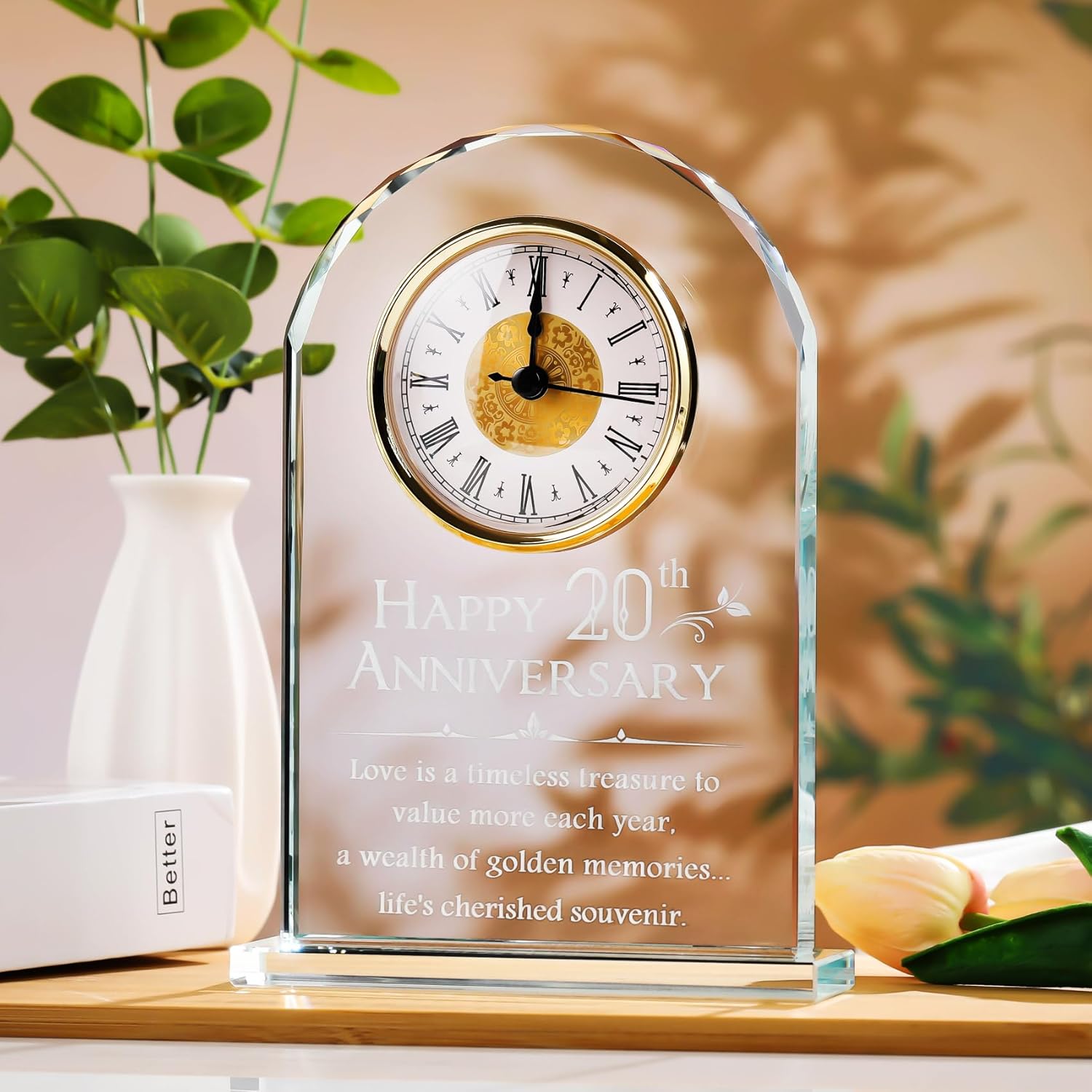 YWHL 20th Anniversary Quartz Clock Gifts for Him and Her, 20 Years Wedding Anniversary Keepsake Gifts for Couple, Happy 20th Wedding Home Party Decoration (Battery not Included)