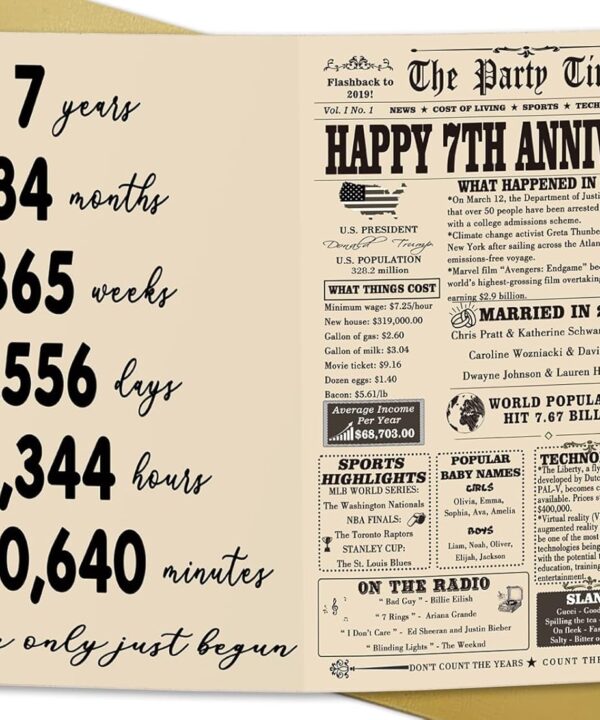YiKaLus Vintage 7th Wedding Anniversary Card for Husband Wife, Big Seven Years Aday Gifts Card for Him Her, Copper Gifts for 7th Anniversary