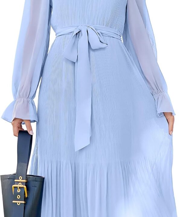 ANRABESS Women's Floral Chiffon Midi Dress Puff Long Sleeve Mock Neck Summer Wedding Guest Party Dresses Fall 2025 Outfits