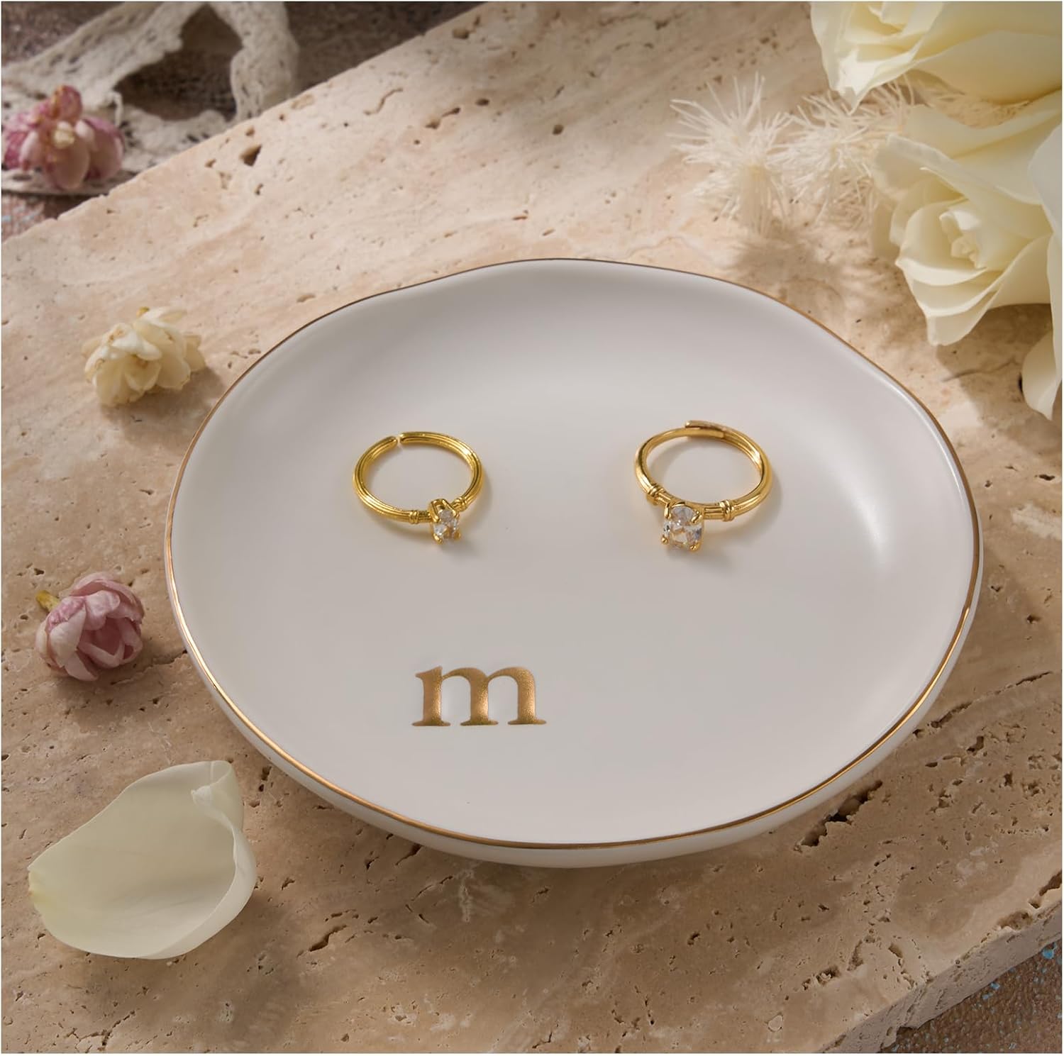 Lolalet Handmade Ceramic Ring Dish Jewelry Tray Plate with Initial, Small Monogram Gift for Her Women Girls Mother, Hostess, Engagement, Bridal Shower, Maid of Honor, Bridesmaid, Birthday, Christmas