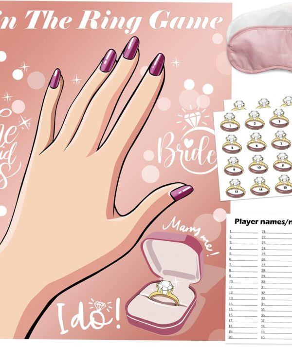 Bridal Shower Bachelorette Party Games, Pin the Ring on the Bride Game, Pin the Ring Game Bridal Shower Wedding Engagement Shower Games 32 Guests