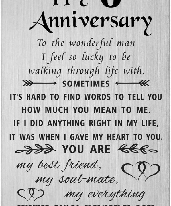 TANWIH 6 Year Anniversary Card Gifts for Him, Iron Gifts for 6th Anniversary for Men, 6th Year Wedding Iron Card for Husband, Engraved Metal Wallet Insert