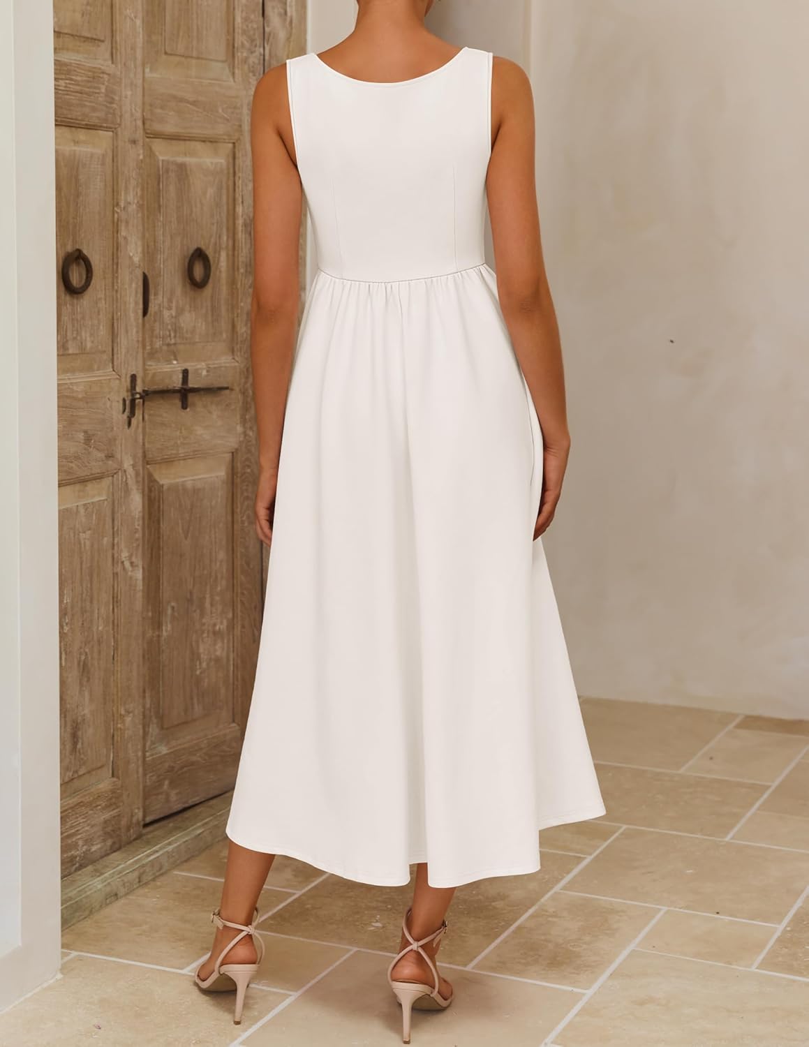 ZESICA Womens Summer Elegant Sleeveless Midi Dresses 2026 Wedding Guest Cocktail Party Crewnenck Flowy A Line Long Dress