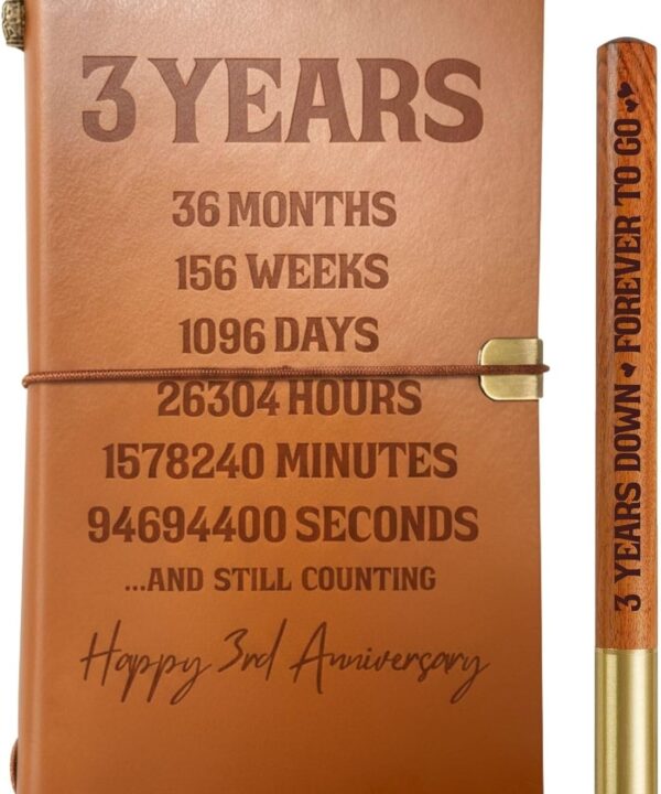 InnoBeta Gifts for 3 Year Leather Anniversary for Her, Him, Husband, Gifts for 3rd Year, Leather Journal Notebook with Pen, Women, Men, Refillable Sketchbook, 7x5 Inches, Brown
