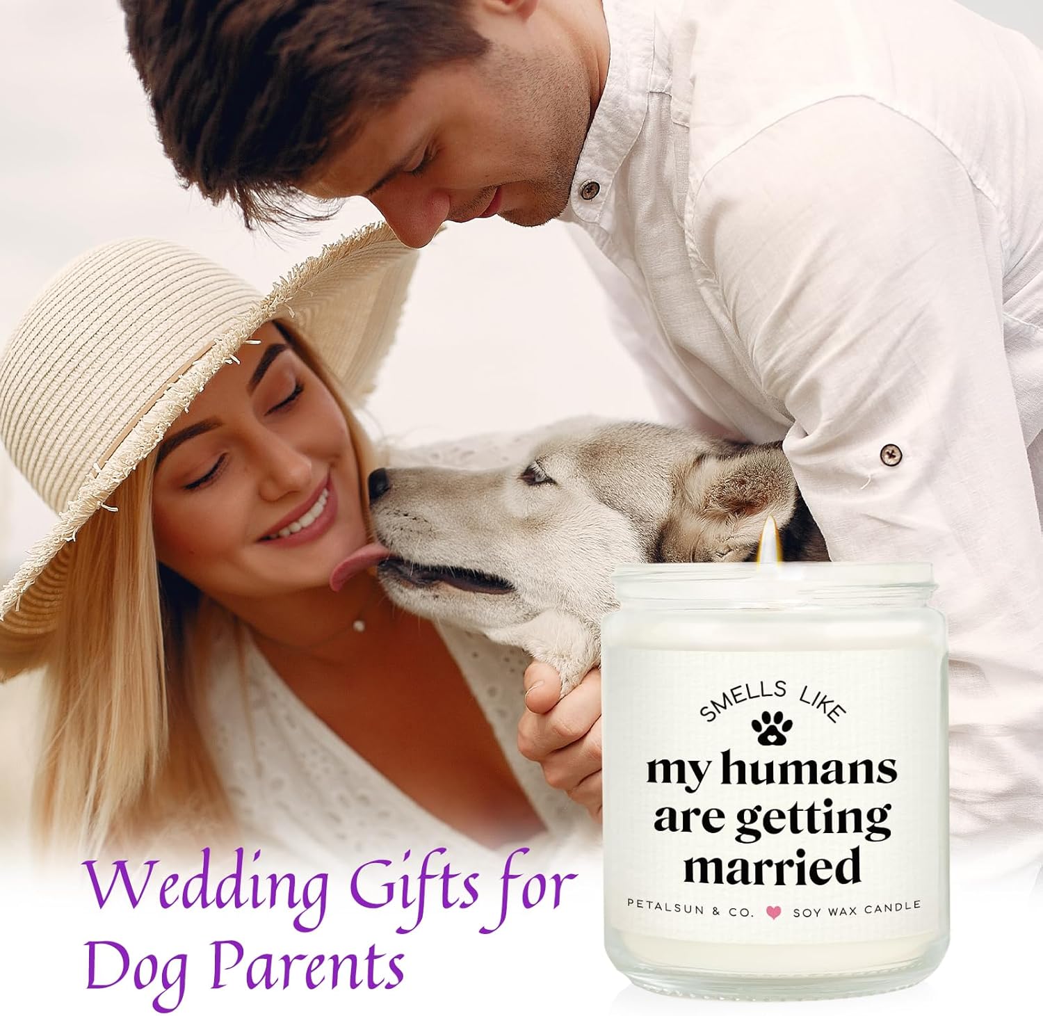 PETALSUN Funny Bridal Shower Gifts for Dog Lovers, My Humans are Getting Married, Lavender Scented Soy Wax Candle, Wedding & Bachelorette & Engagement Gift for Couples, Bride to Be(7oz)