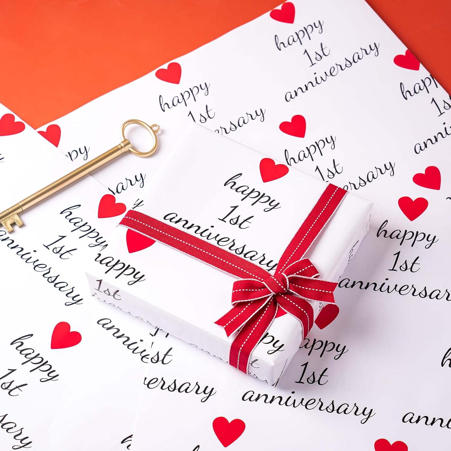 WRAPAHOLIC Anniversary Wrapping Paper Sheet – 6 Sheets 1st Anniversary Design Folded Flat for Husband, Wife, Boyfriend, Girlfriend, Birthday, Valentines Day – 19.7 Inch X 27.5 Inch Per Sheet