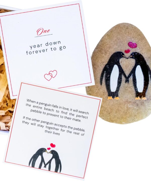 1 Year Anniversary for Boyfriend or Girlfriend - Penguin Pebble Gift- First Wedding Anniversary for Husband or Wife - One Year Together Keepsake