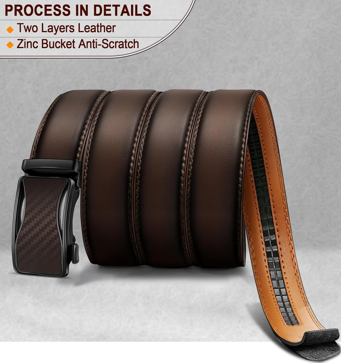 BULLIANT Mens Ratchet Belt,Leather Adjustable Slide Belt For Gift Mens Dress Casual 1 3/8,Size Adjustable