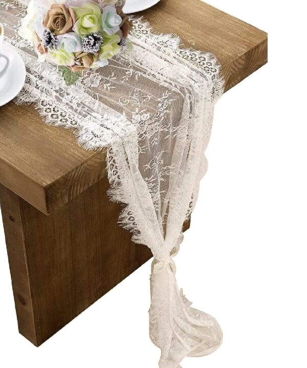 3 Pcs White Lace Table Runner 14 x 120 Inch Embroidered Boho Table Runner for Wedding Party Bridal Shower Decorations Vintage Rustic Table Runners