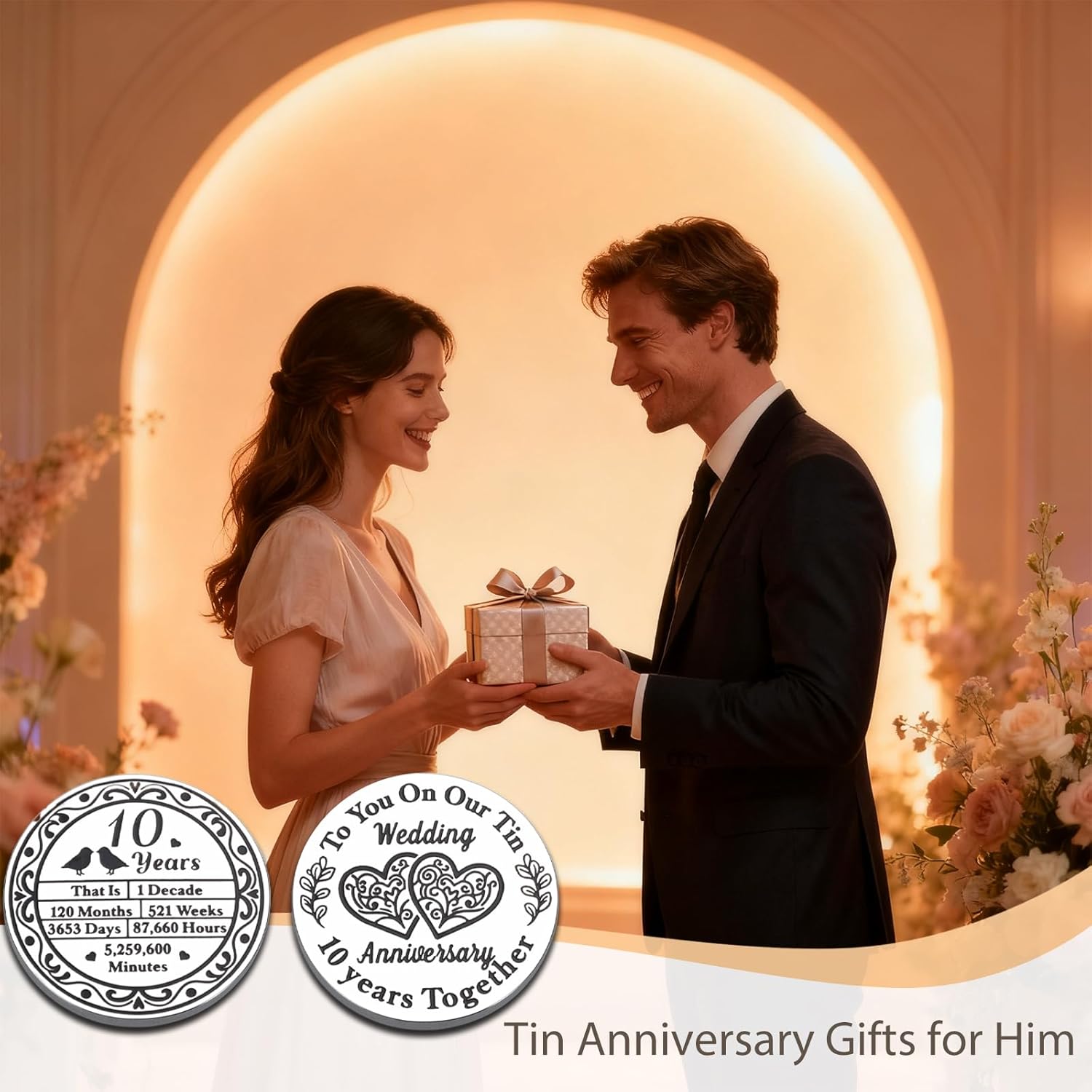 10 Year Anniversary Tin Gifts for Him Her, 10th Anniversary Wedding Gifts for Husband Wife Women Men Couple, Boo Basket Stuffer, I Love You Present for Birthday Christmas Valentines Day