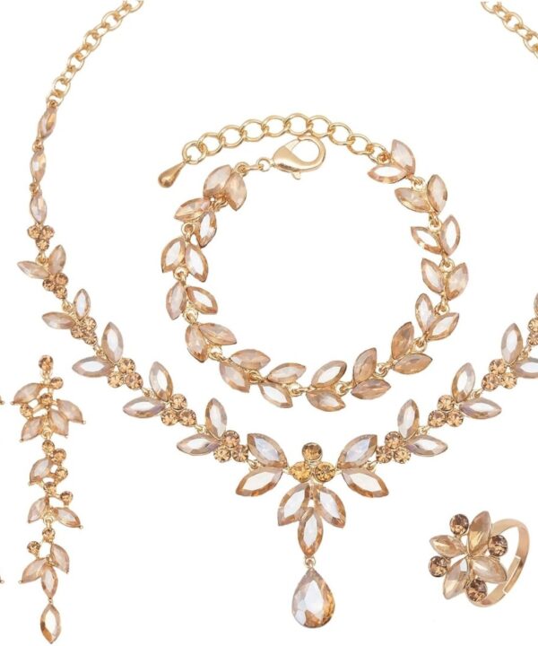 CSY 4 Pcs Elegant Bridal Jewelry Sets Austrian Marquise Crystal Wedding Necklace Dangle Earrings Tennis Bracelet Ring Set for Bride Women Costume Accessories