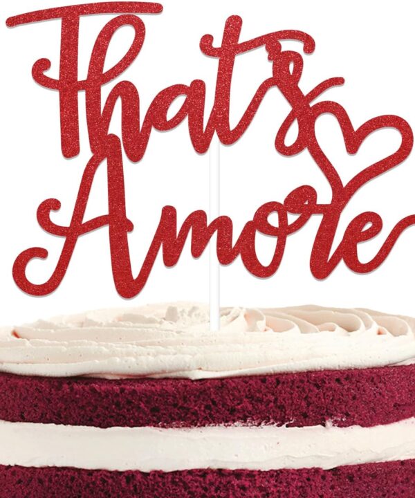 That's Amore Cake Topper - Italian Bachelorette Bridal Shower Decorations, Thats Amore Bridal Shower Decor, That's Amore Bachelorette Decor Red Glitter