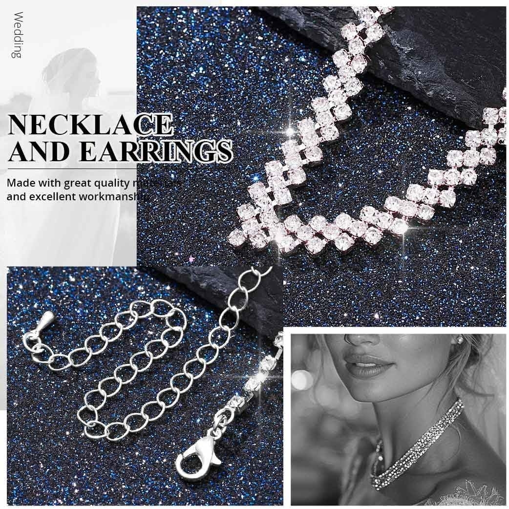 Aukmla Bridal Jewelry Set Rhinestones Bride Wedding Necklace Earring Sets Prom Costume Necklaces for Women