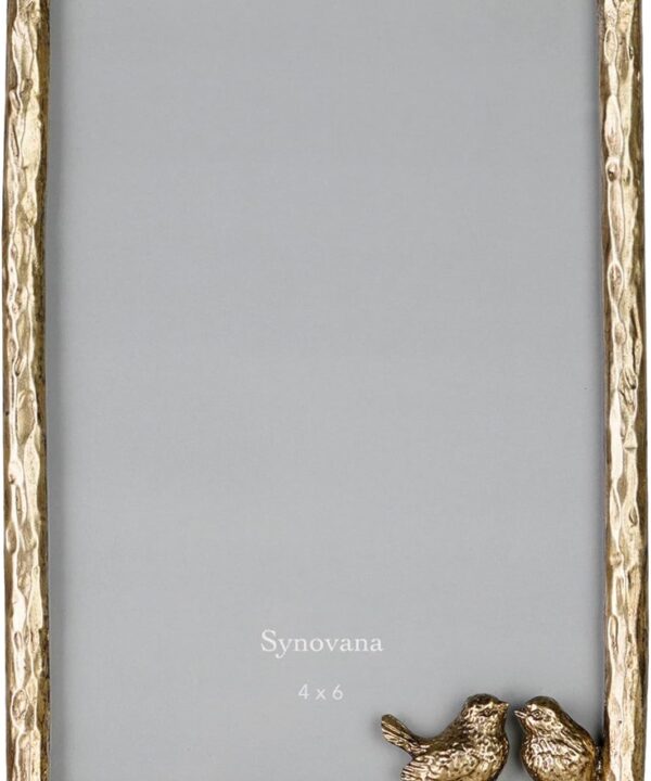 Synovana Romantic Aged Gold 4x6 Picture Frame with Lovebirds  Vintage-Style Metal Photo Frame for Cherished Memories and Meaningful Gifts