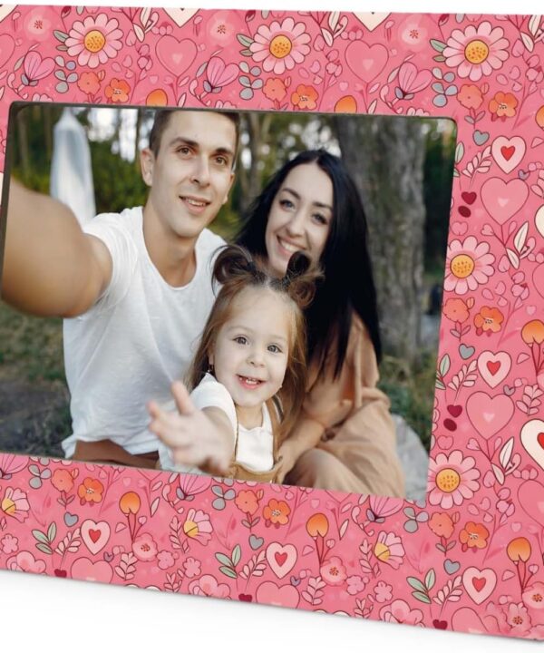 Likjad Cute Couple Picture Photo Frame, Valentine's Day Gifts for Her Girlfriend Wife Women, Romantic Pink Floral Heart Wood Picture Frame for Home Bedroom Desk Tabletop Wall Display Decoration