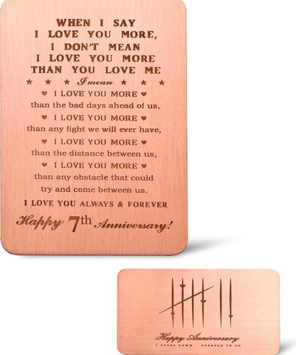 MagEnergy 7 Year Anniversary Card Gifts for Him, Handmade Copper Love Card for Husband, Romantic 7th Anniversary Card for Wife, 7th Wedding Wallet Card Gift