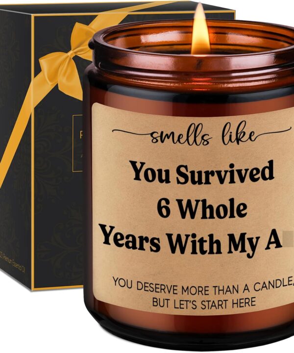 GSPY Iron 6th Anniv. Candles - 6 Year Anniversary Candle Gifts for Her, Him - Iron Anniversary Wedding Gifts for Wife, Husband, Couple - Sixth, Six Year Anniv. Presents for Boyfriend, Girlfriend