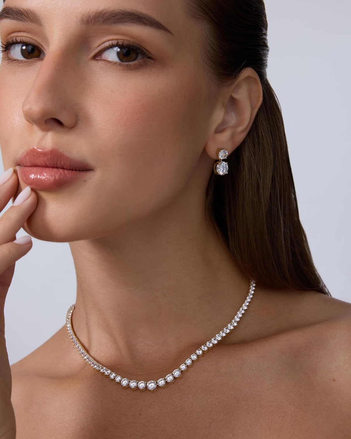 PAVOI 14K Gold Plated Graduated Tennis Necklaces for Women – Cubic Zirconia Tennis Necklace for Brides & Bridesmaids – Simulated Diamond Chain Trendy Wedding Jewelry