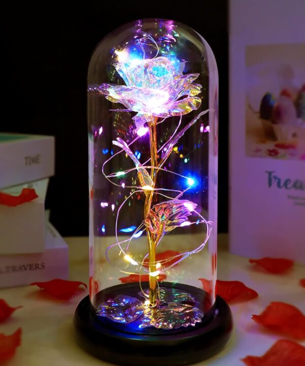 Valentines Day Rose Gifts for Her, Birthday Gifts for Women, Eternal Galaxy Crystal Colorful Light Up Rose in A Glass Dome, Flowers for Valentines Gifts for Mom Wife Girlfriend Presents