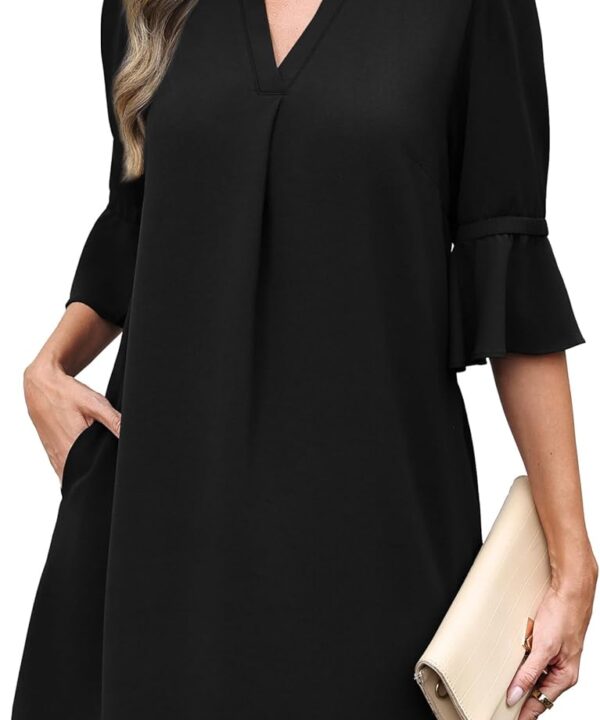 RUMIA Shift Dress for Women V Neck Ruffle Short Sleeve Loose Casual Summer Dress