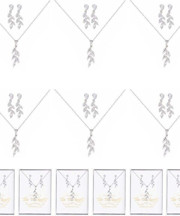 DHQH Bridesmaid Necklace Earrings Set Gifts I Couldn't Say I DO Without You Cubic Zirconia Leaf Pendant Necklace Bridesmaid Proposal Gift Set of 4 6
