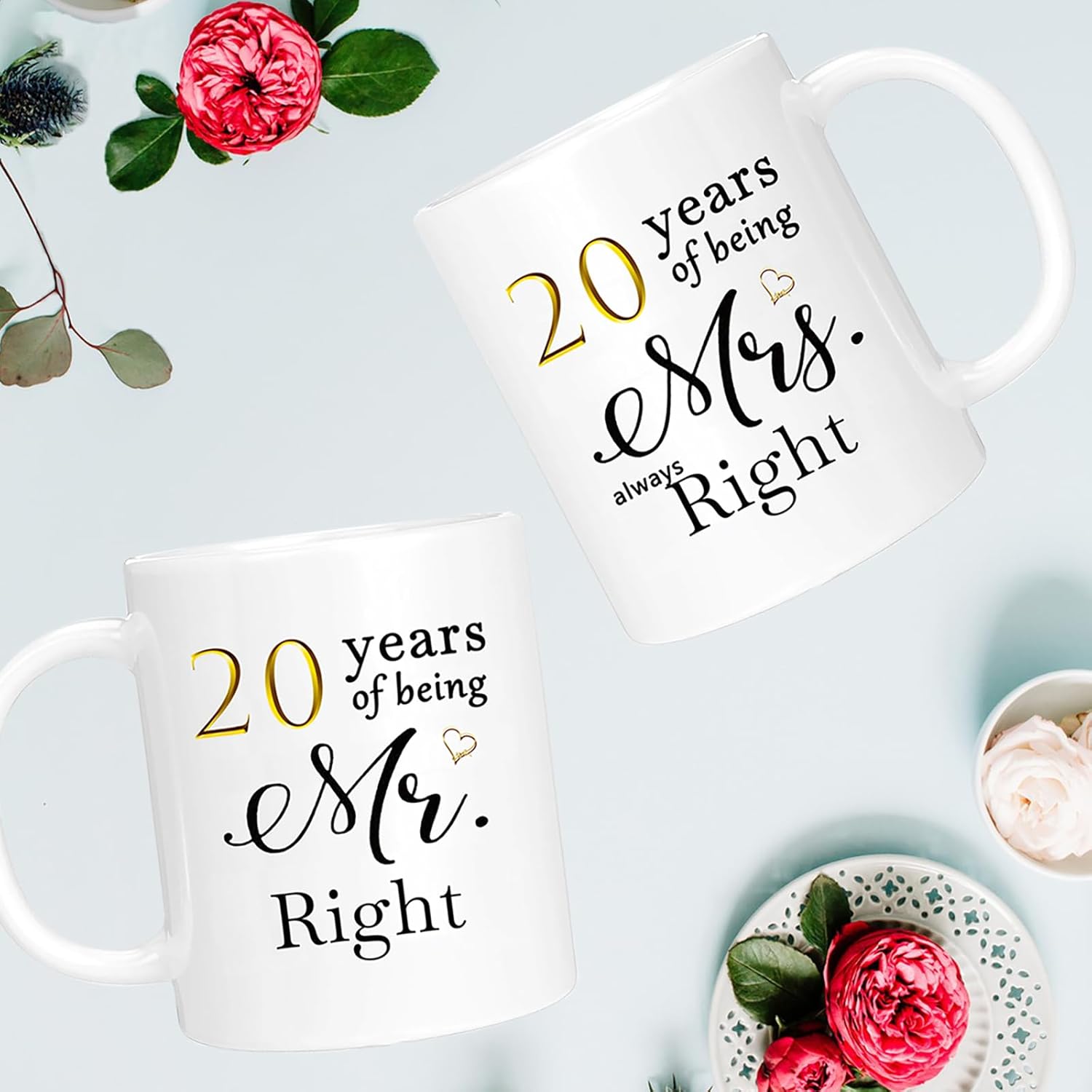 20th Anniversary Coffee Mugs Set of 2, 20 Year Anniversary Wedding Gifts Decorations for Couple Parents Men Women Husband Wife Him Her, Gift Box Packaging, 11oz