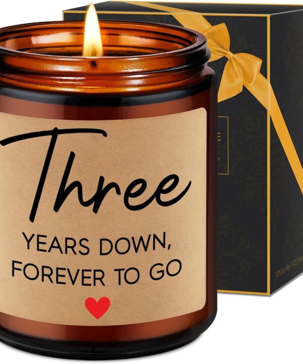 Fairy's Gift 3 Year Anniversary Candle Gifts for Him Her Wife Boyfriend GF Husband - Leather 3rd Anniversary Couple Gifts Ideas - 3rd Year Wedding Anniv. Presents for Couples, Happy Third Anniv.