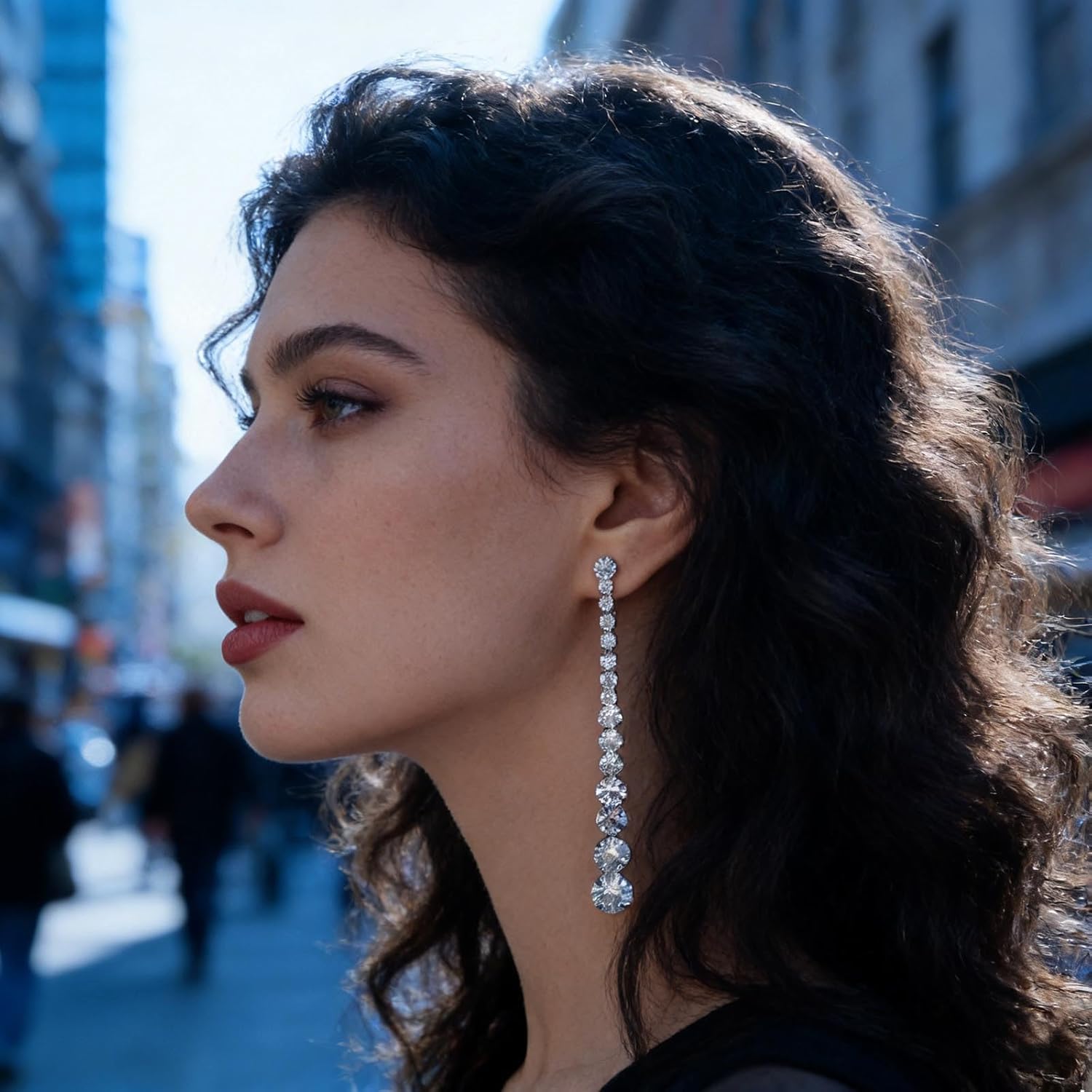 Wedding Long Rhinestone Earrings Silver Crystal Dangle Earring Dainty Diamond Cubic Zirconia Bridal Drop Sparkly Tassel Cz Brides Stud Simple Shiny Statement Formal Bridesmaid Party Prom Jewelry Women