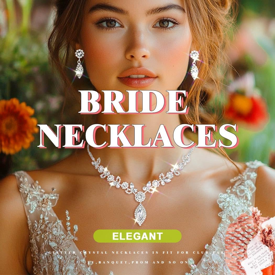 TWINKLEDE Wedding Jewelry Sets for Women Silver Bridal Rhinestone Necklaces and Earring for Brides