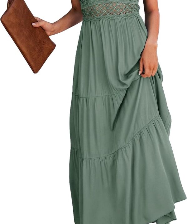 Dokuritu Women's Beach Crochet Lace Maxi Dress Solid Color Summer Vacation Spaghetti Strap Long Dress 2026