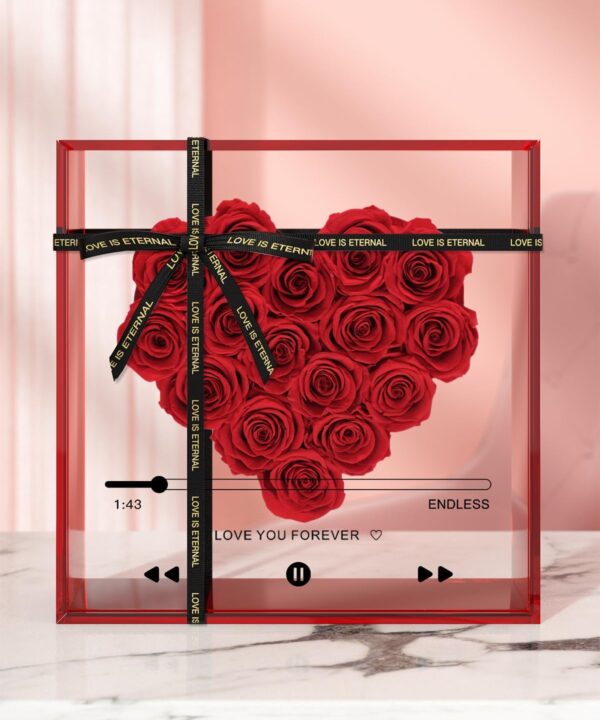 100% Real Preserved Roses Gifts for Valentines Day for Her, Handmade Forever Flowers Box for Girlfriend, Unique Flower Gifts for Wife, Eternal Rose for Mom (Red)