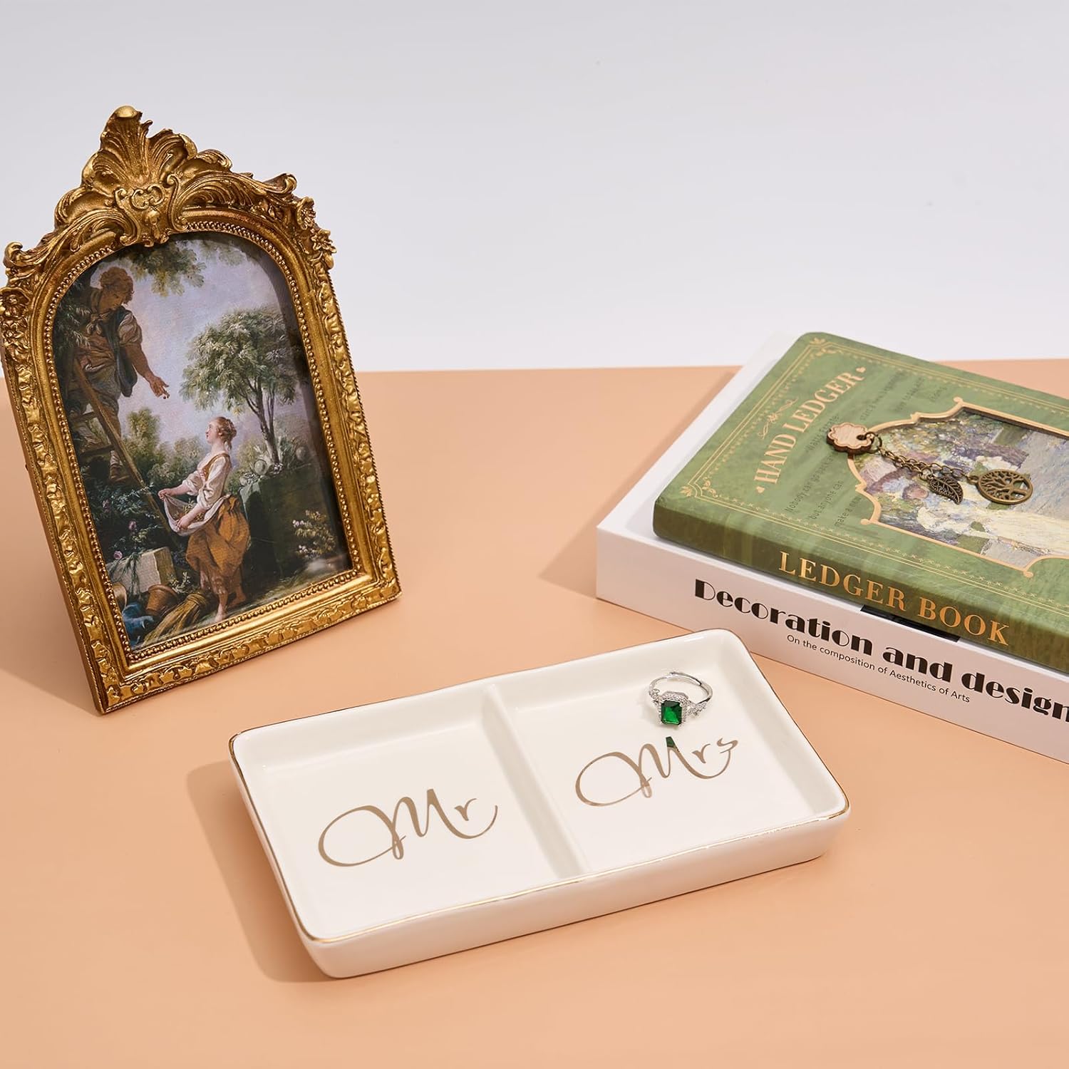 Mr. and Mrs. Ring Dish Engagement Gifts for Couples Wedding Ring Holder Jewelry Dish Tray, Bridal Shower Gifts for Women Newlywed Future Bride To be Gifts His and Hers Gifts