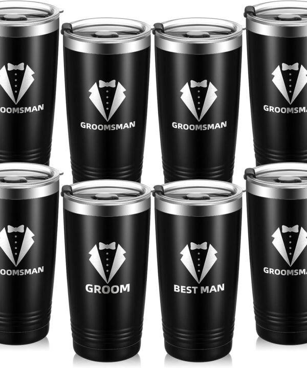 Skylety 8 Pack 20 oz Groomsmen Gifts Groom Cups Groomsmen Tumblers with Lid Stainless Steel Groomsmen Cups for Bachelor Party Wedding Proposal Travel Gift