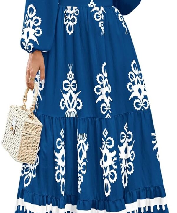 PRETTYGARDEN Women's 2026 Fall Wedding Guest Dresses Boho Floral Long Sleeve V Neck Flowy Elegant Maxi Dress Beach Clothes