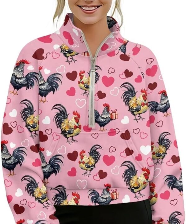 FUSURIRE Womens Sweatshirts Cropped Pullover Quarter Zipper Long Sleeve Hoodies Fall Winter Fashion Outfits with Pockets