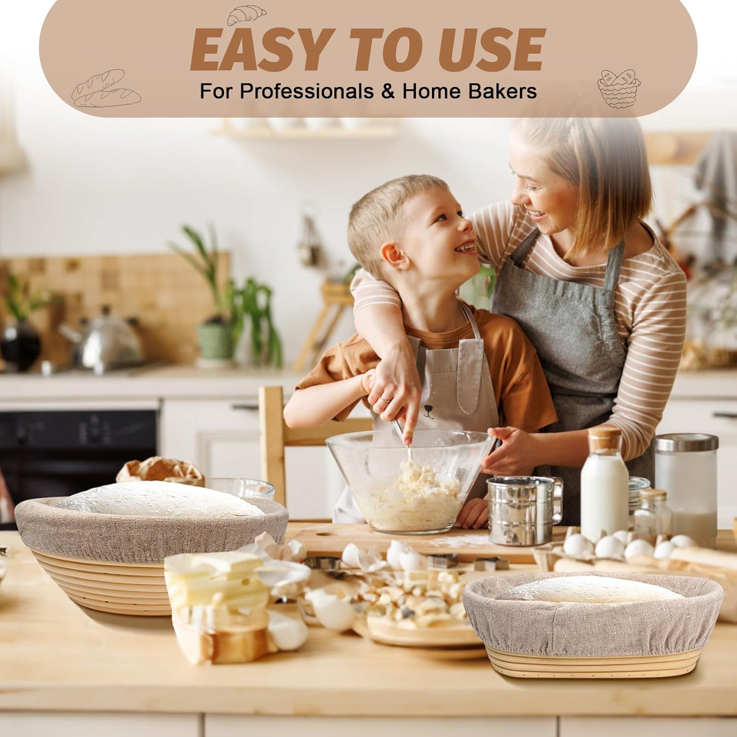 Sourdough Proofing Basket Gift Set, 9 Round and 10 Oval Banneton Bread Baking Supplies, Sourdough Baskets with Bread Lame, Danish Whish, Bowl Scraper, Sourdough Scraper, and Linen Liners