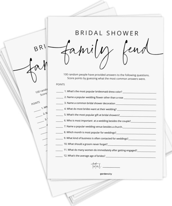 GardenCity Bridal Shower Games, 50 Bridal Shower Family Feud Game Cards, Wedding Shower Game Activity, 50 Guests, Minimalist