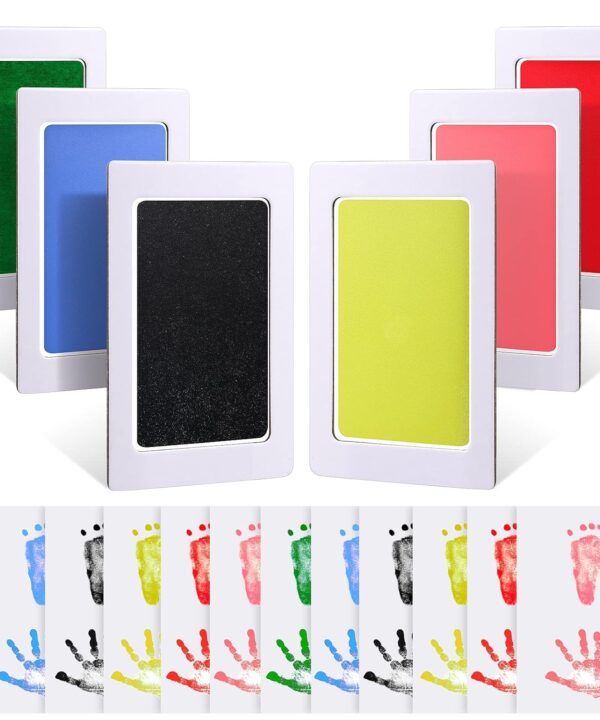 18 Pieces Baby Inkless Handprint and Footprint Kit 6 Safe Hand and Foot Ink Pad Clean Touch Dog Paw Print Stamp Kit and 12 Card for Newborn Registry Family Keepsake Baby Gift (Small)