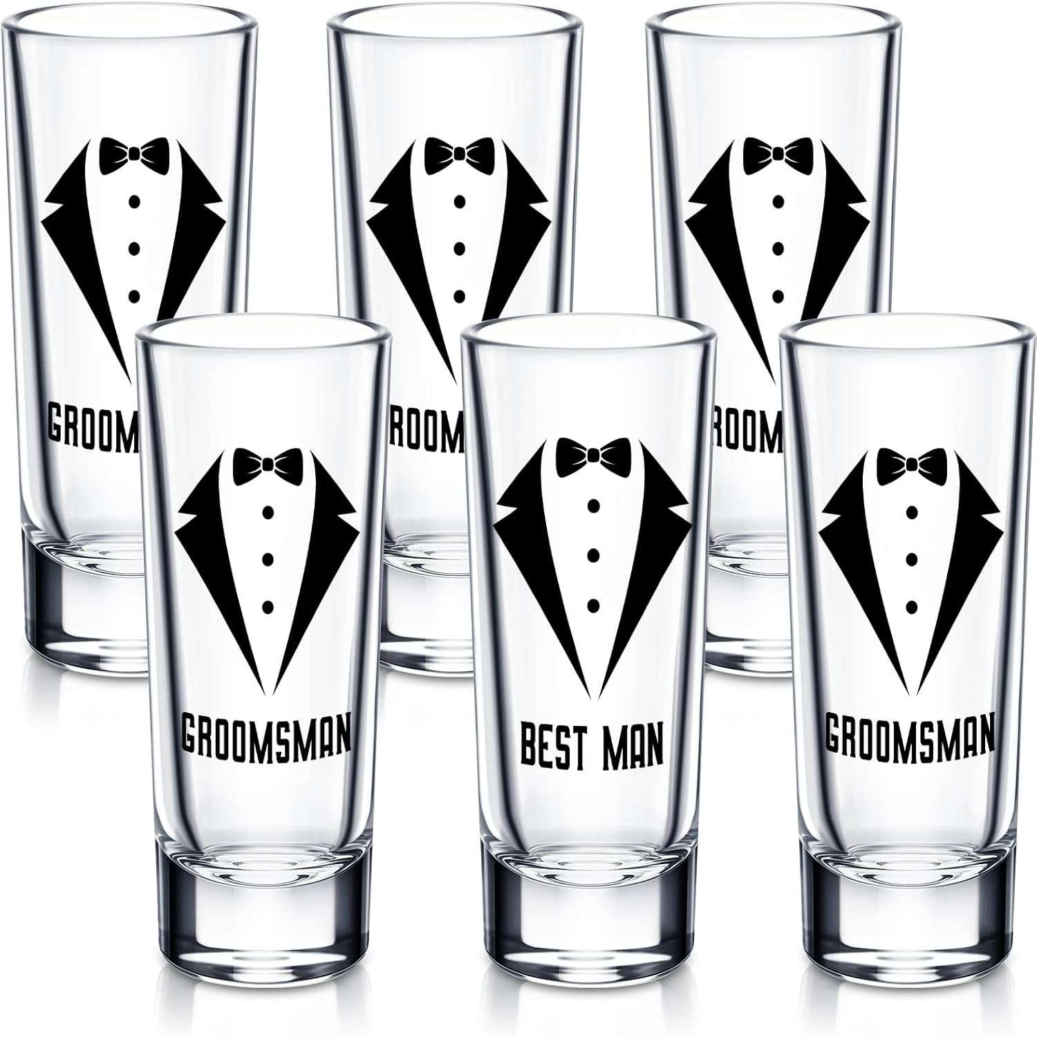 Rtteri 6 Pcs Wedding Shot Glasses Set 1 Best Man 5 Groomsmen Shot Glasses Wedding Party Favors Glasses Bachelor Party Favors Groomsman Gifts Bachelor Party Decorations for Proposal Men,2 oz