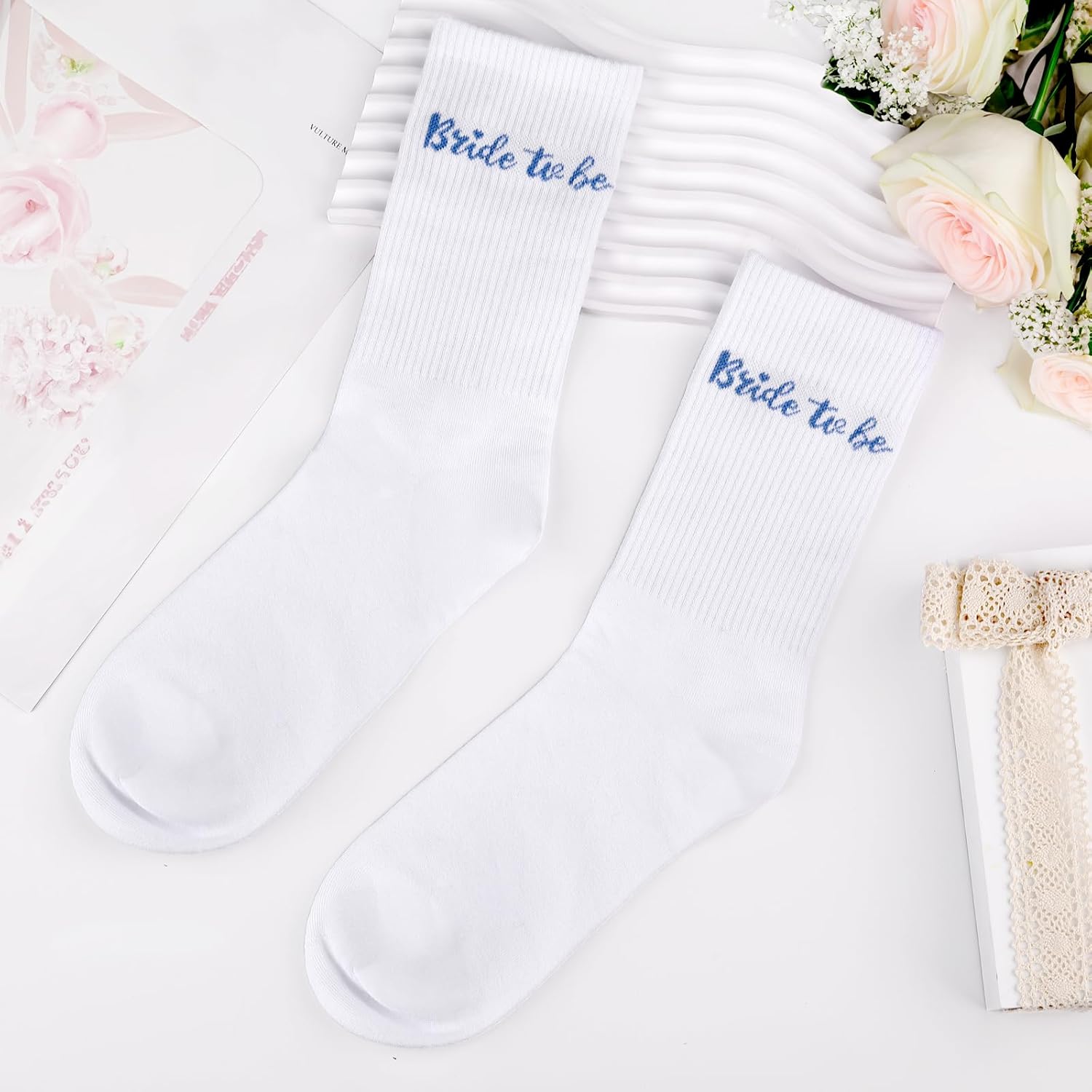 Etercycle Bride To Be Socks, Something Blue Gift Womens Sock, Soft Cotton Bride Socks Bridal Shower Decorations Wedding Engagement Bridesmaid Gifts Bachelorette Party Accessories Honeymoon Essentials