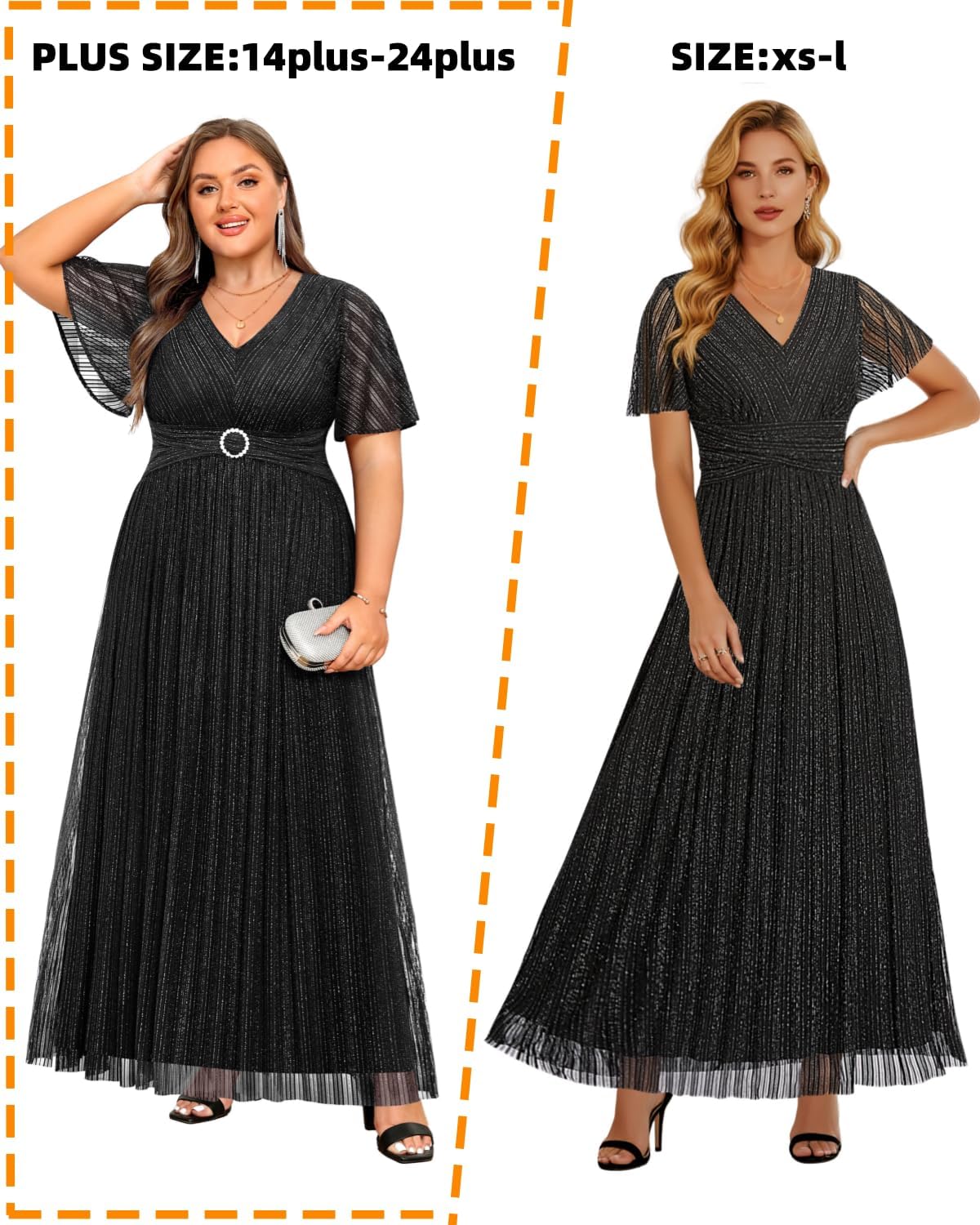 Pinup Fashion Women Plus Size Formal Dresses – Evening Gowns Long Sleeve Wedding Guest Glitter Prom Long Dress