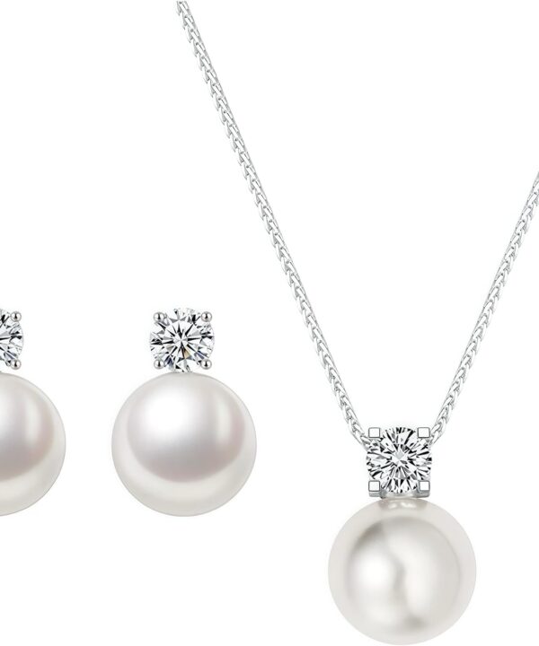 Pearl Earrings Necklace Set Silver Pearl Stud Earrings for Women Minimalist Pearl Earring Necklace Trendy Hypoallergenic Wedding Earrings for Women