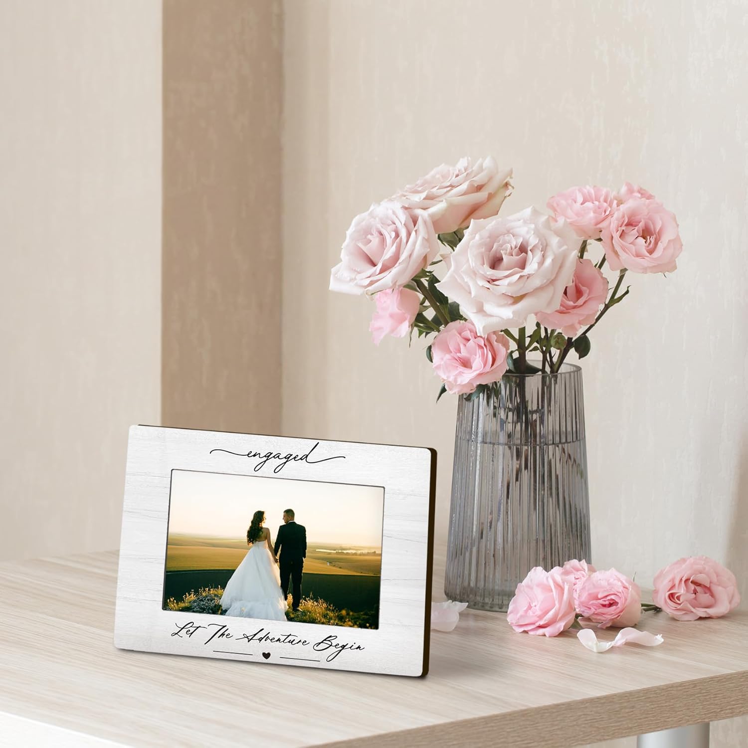 Engagement 4×6 Picture Frame, Just Engaged Gift, Engagement Gifts for Couples,Wedding Gifts for Newlyweds Bride Groom, Couple Picture Photo Frames for Desk Decor