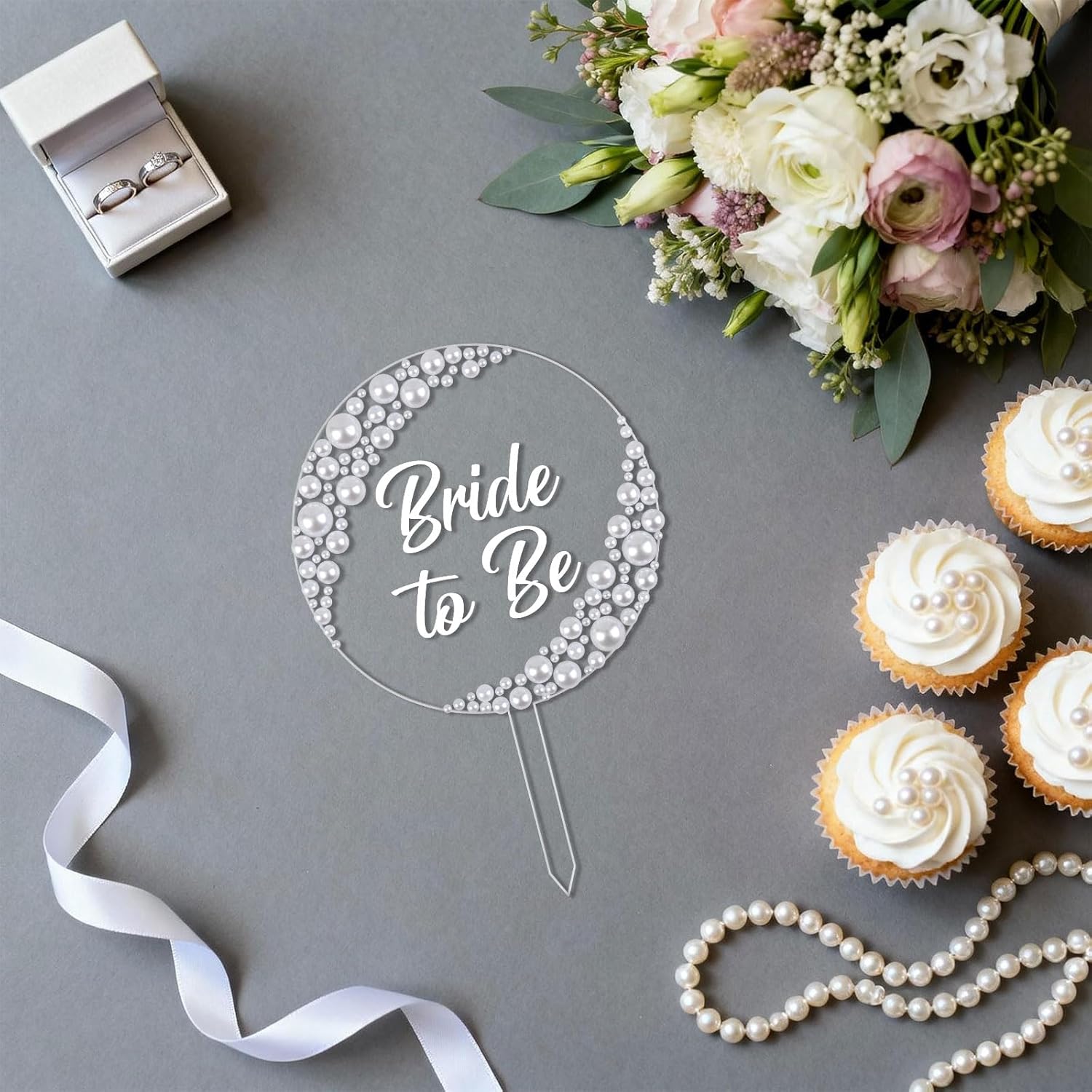 Pearl Bride to Be Acrylic Cake Topper – Wedding Cake Decoration with Pearls for Bride to Be, Bridal Shower, Anniversary, Bachelor, Bachelorette, Engagement Party Supply Photo Booth Prop