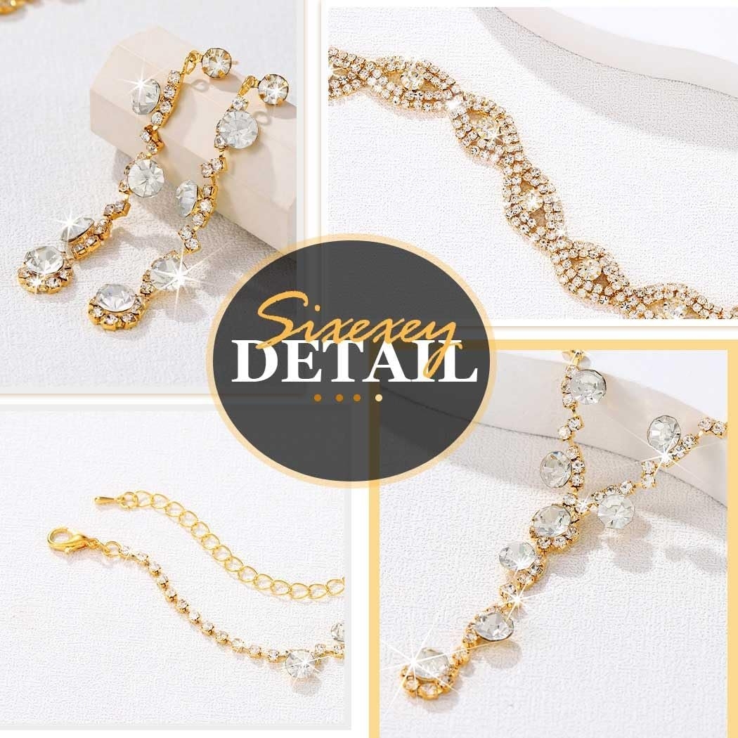 Sixexey Rhinestone Jewelry Set Sparkly Prom Jewelry Necklace Wedding Necklace Jewelry Accessories for Women (Gold)