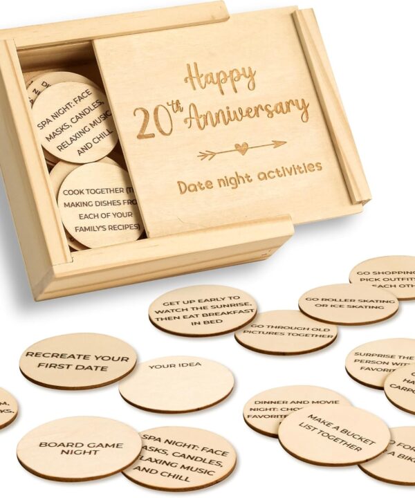 WOODAMORE 20 Year Anniversary Wood Gifts for Him Her - 20 Year Wedding Anniversary Keepsake Gifts for Wife Husband, Happy 20th Marriage Present for Men Women