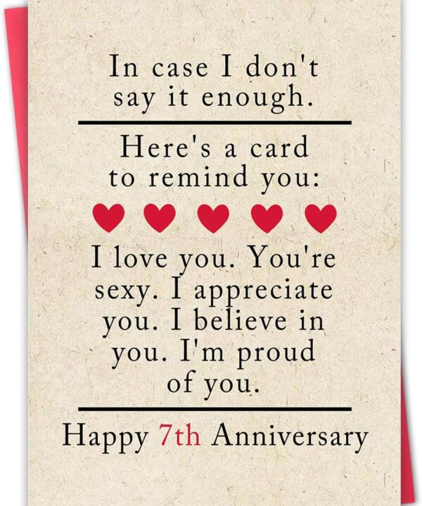 ATTLVV 7 Year Anniversary Card Gifts for Him Her,Happy 7th Anniversary Card for Woman Men Husband Wife,Copper Wedding Card