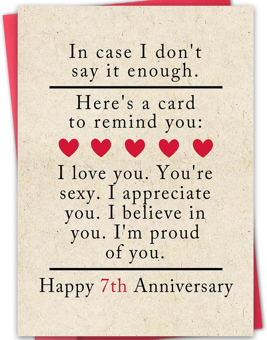 ATTLVV 7 Year Anniversary Card Gifts for Him Her,Happy 7th Anniversary Card for Woman Men Husband Wife,Copper Wedding Card