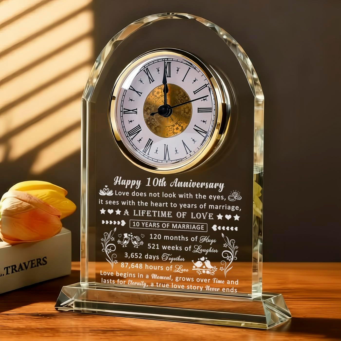 10 Year Anniversary Clock Gifts for Him Her, 10th Anniversary Romantic Gifts for Couple, Ten Year Anniversary Wedding Gifts for Wife Husband Women Men, 10 Years of Marriage Gifts