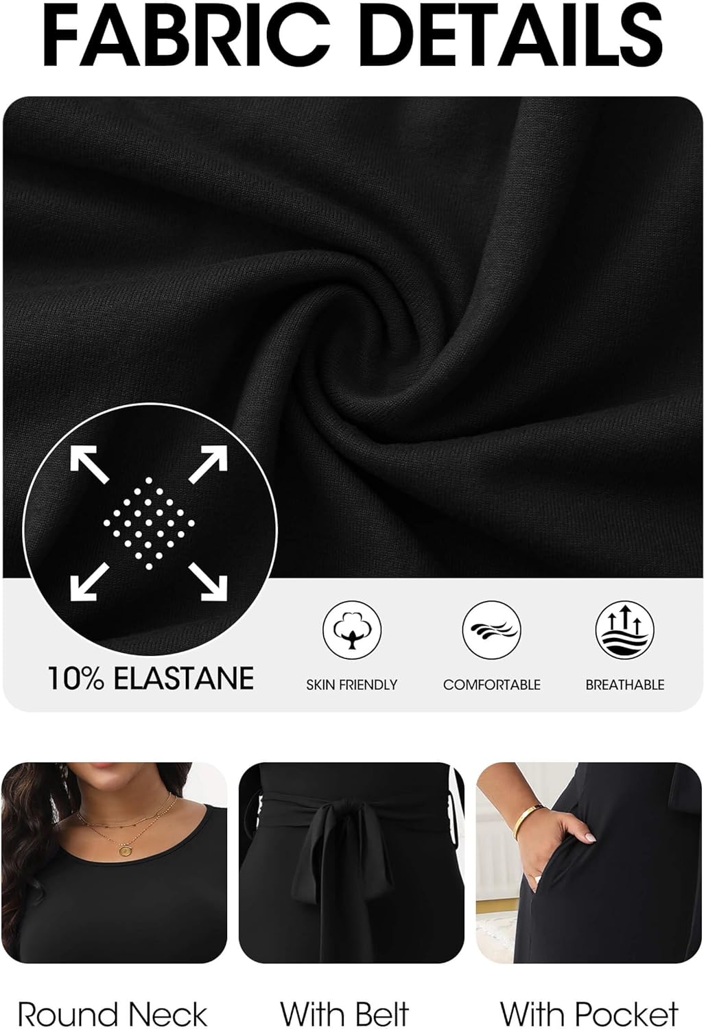 FANDEE Maxi Dress for Women 2026, Long Casual Empire Waist Dresses 3/4 Sleeve Round Neck with Belt